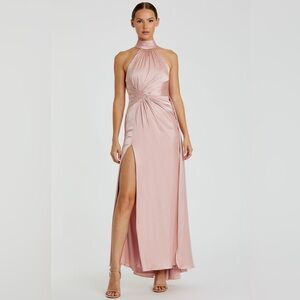 NWT Ieena for Mac Duggal Pink Open Back High Neck Side Ruched Gown Size 8